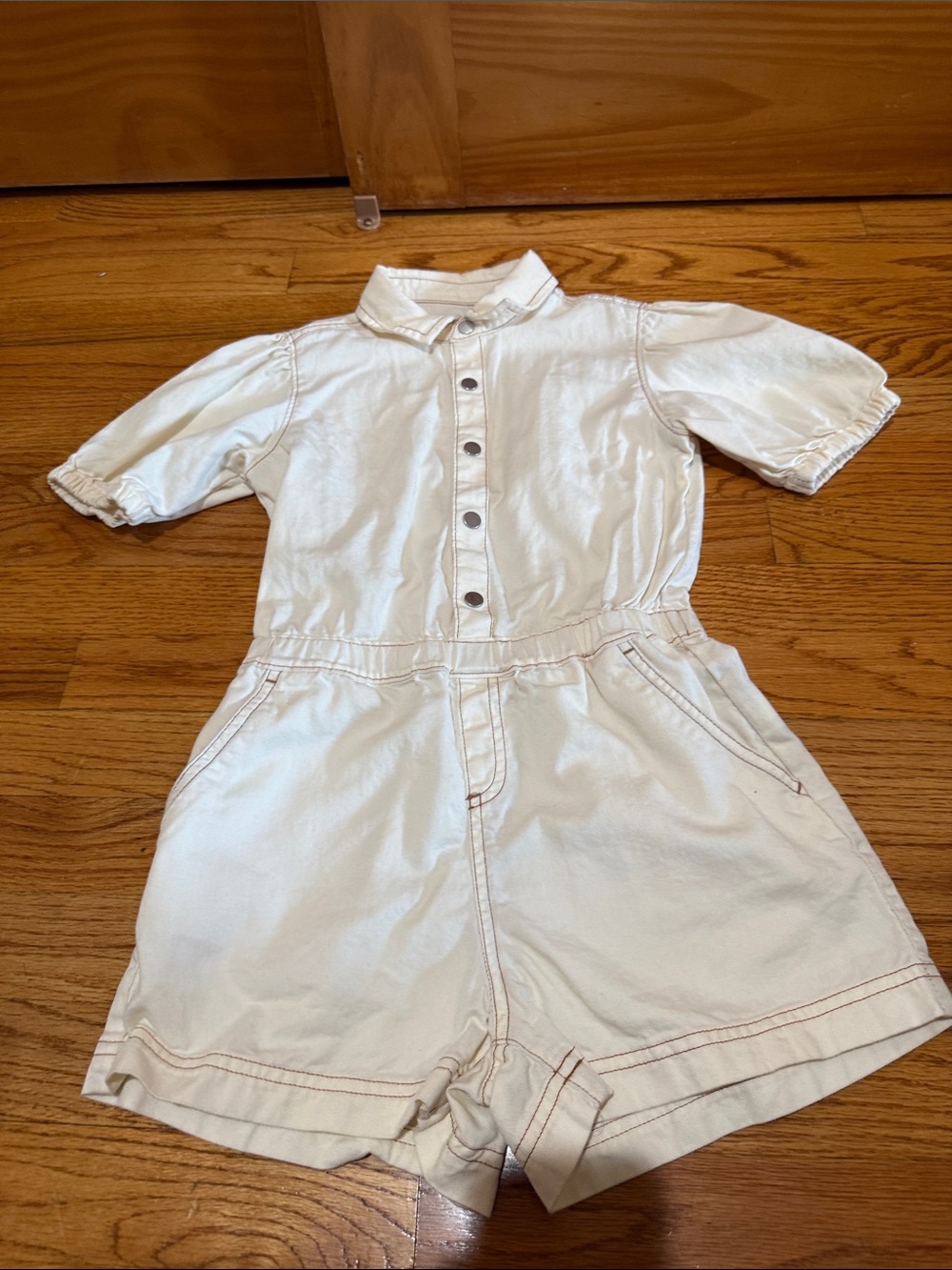 Old Navy Cream Short-Sleeve Button-Front Romper